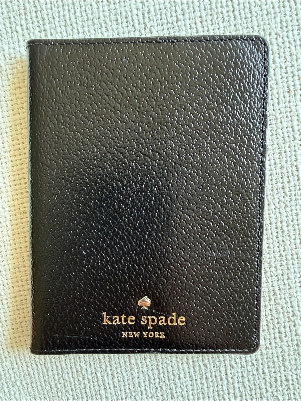 kate spade black leather travel passport holder gold logo